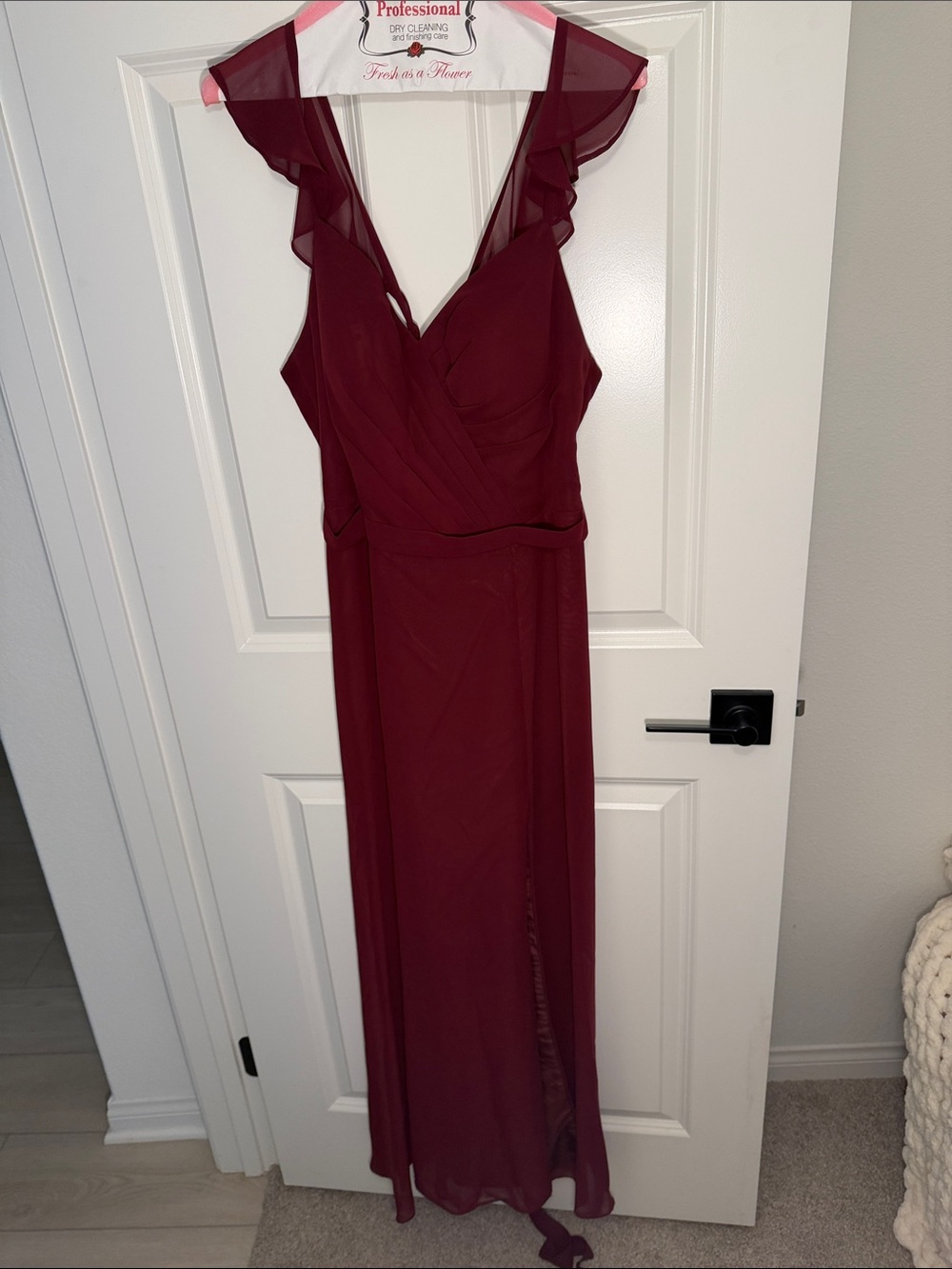 Azazie Burgundy Chiffon V-Neck Maxi Dress